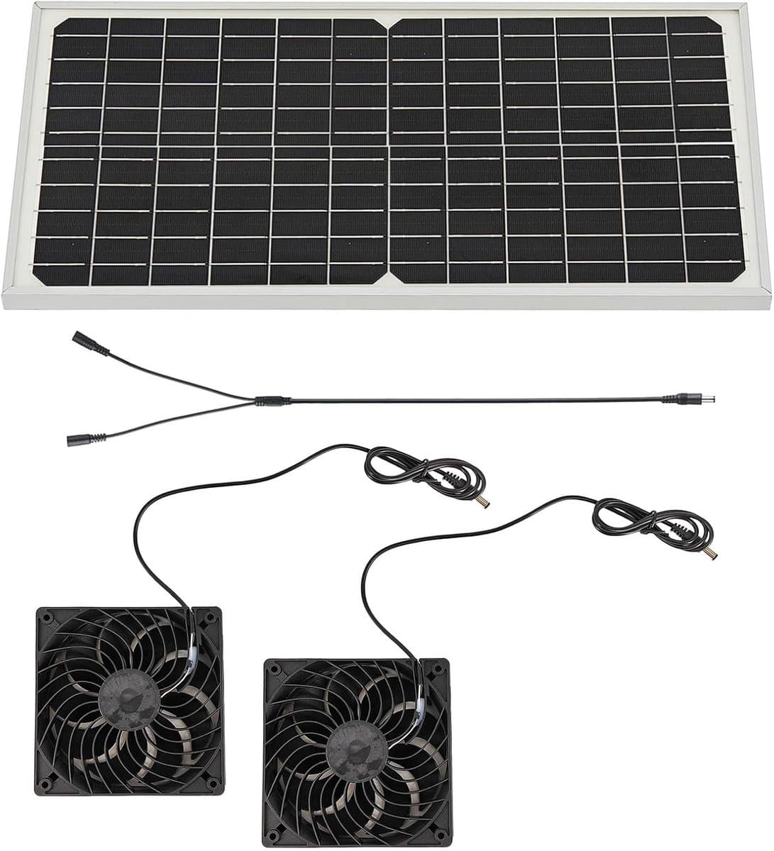 Zonnepaneel Ventilator Set - Zonnekoeler - Luchtcirculatie - Dubbele Ventilator - 16W - Meerkleurig — afbeelding 1