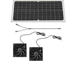 Zonnepaneel Ventilator Set - Zonnekoeler - Luchtcirculatie - Dubbele Ventilator - 16W - Meerkleurig