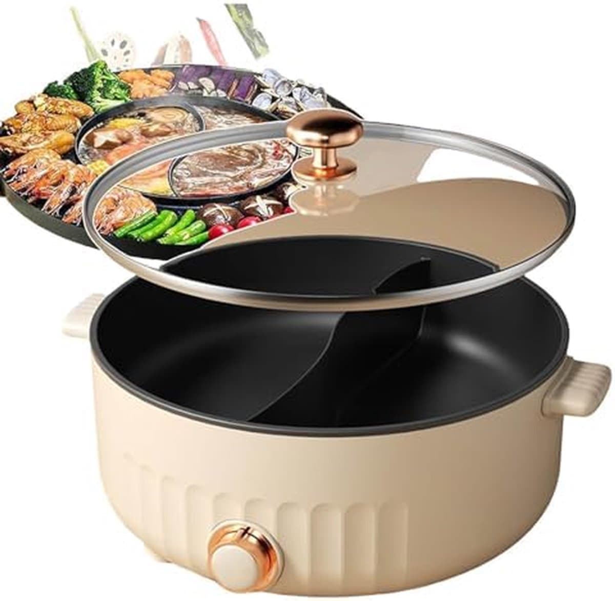 Elektrische multicooker - Kookpan - Gezellig koken - Twee smaken tegelijk - 6 liter - Wit — afbeelding 1