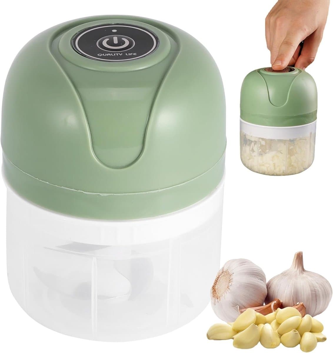 Eiersnijder hakmolen - Groen - 250 ml - Elektrische Mini Keukenmachine met 6 Messen - Voor Thuis en Camping — afbeelding 1