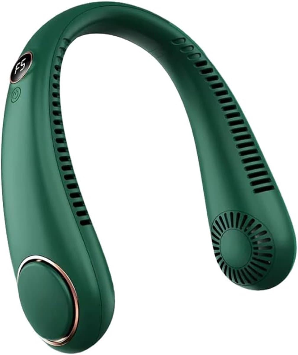 USB oplaadbare nekventilator - Bladeless, ventilator met 3 snelheden, digitaal display, persoonlijke koeling voor thuis en op kantoor - groente — afbeelding 1