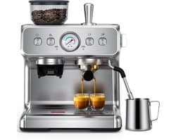 COWSAR Espressomachine met geïntegreerde conische maler - 30 maalstanden - PID-temperatuurregeling - drukmeter - roestvrijstalen espressomachine met kopjeswarmer - voor latte macchiato - cappuccino en espresso