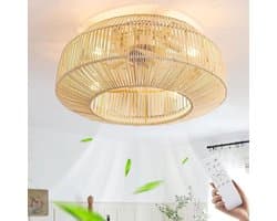 Plafondventilator met Verlichting – Stil – Afstandsbediening – 6 Snelheden – E27 – Rotan Bamboe
