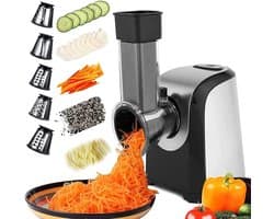 Elektrische Groentesnijder - Keukenmachine Raspen - Snel Ingrediënten Bereiden - Vijf Snijkoppen - 150 Watt - Zilver Zwart