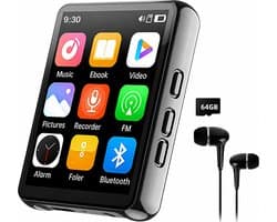 MP3 Speler met Bluetooth 5.4 - 64GB - 2.4 Inch Touchscreen - HiFi Geluid - FM Radio - Recorder - met Oordopjes