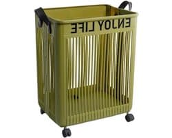 Wasmand met wielen - Kledingmand - Vuile was sorteren - Grote capaciteit - 10 liter - Groen