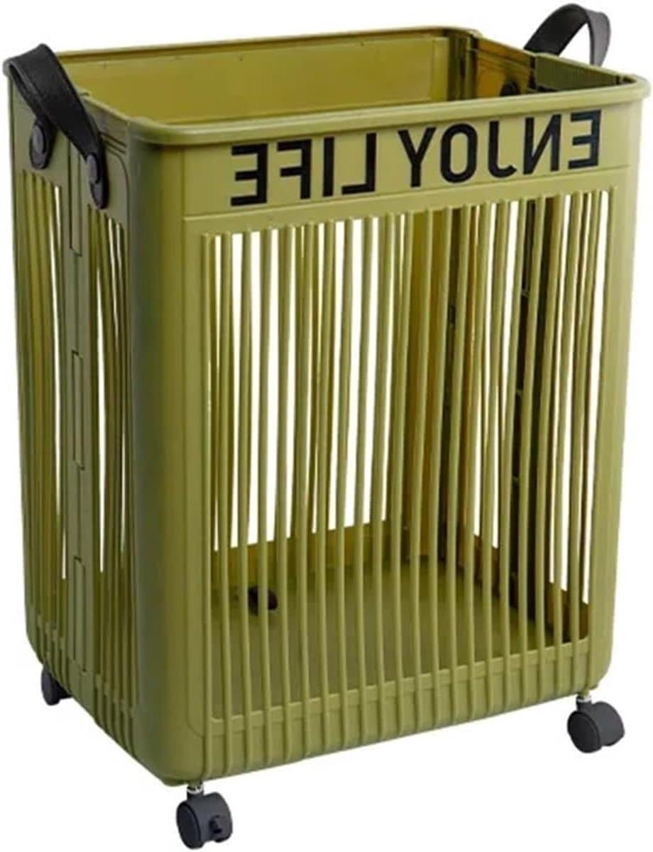 Wasmand met wielen - Kledingmand - Vuile was sorteren - Grote capaciteit - 10 liter - Groen — afbeelding 1