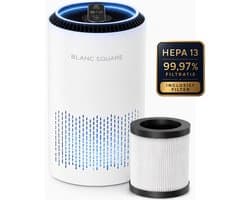 BLANC SQUARE Luchtreiniger Air Purifier PRO - Met vervangbaar HEPA 13 + Koolstof filter - CADR 170m³/h 30m² - Filtert Fijnstof, Hooikoorts, Pollen en Huisstofmijtallergenen - Clean Air - Slaapkamer Stand