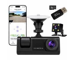 Kiraal Dashcam Compleet - Voor Auto - Voor en Achtercamera - Wifi - Nachtzicht en G-sensor - Inclusief 64GB SD-kaart en Kaartlezer - Super Full HD - Met App - Nederlandse handleiding