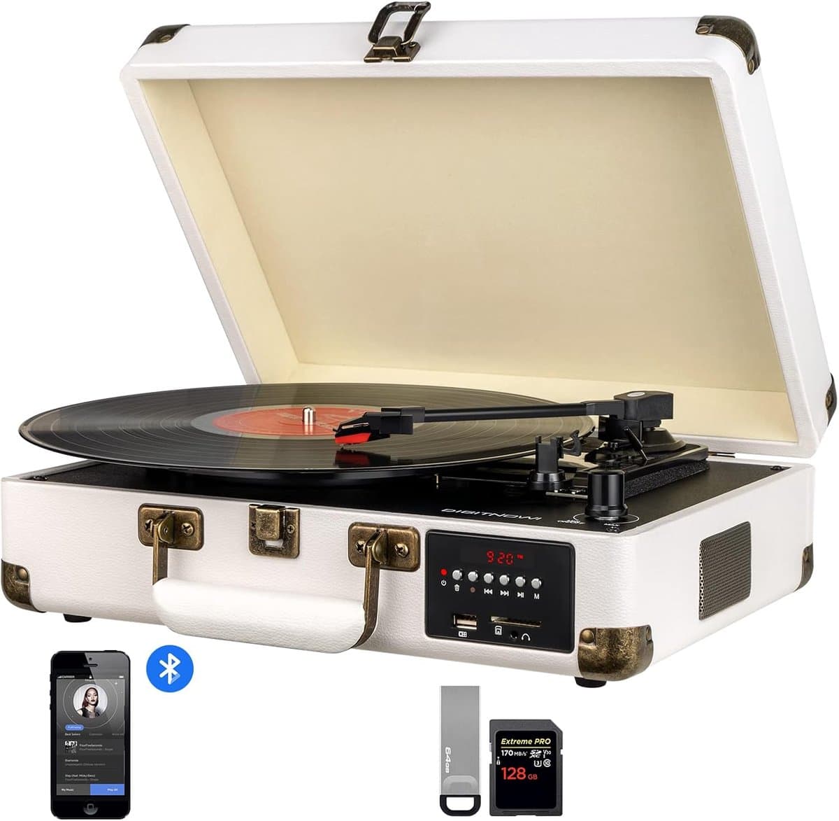 DIGITNOW Platenspeler M46 - Bluetooth Platenspeler met Stereo Speakers - Wit — afbeelding 1