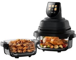 AF40 Glazen Airfryer 1500W – Heteluchtfriteuse met Touchscreen, 2 Glazen Schalen (1,4L & 3,8L) – Gezond Frituren zonder Olie – Compact Airfryer voor 1–4 Personen