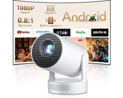 SnelShoppen - Mini Beamer 4K Projector met WiFi 6 & Bluetooth 5.4, Draagbare Smart Projector voor Buiten, 180° Rotatable, Voor Smartphone/PC/Laptop, P