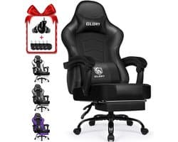 Hiaonyx Gaming Stoel - 170° Verstelbare Rugleuning - Gaming Stoel met inklapbare Voetsteun - racerstijl - Geïntegreerde Armleuningen - Maximale Belastbaarheid 150kg - Met stille wielen - Zwart