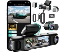 SnelShoppen - 4-Kanaals Dashcam met Parkeerbewaking, 360° Beeld, GPS, 5.8 GHz Wifi, 3.18-inch IPS-scherm, Super Nachtzicht, WDR, G-sensor, Loop-opname