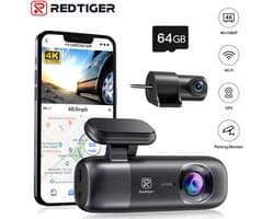 Dashcam 4K + 1080P – Voor- en Achtercamera – WiFi & GPS – Nachtzicht – App-bediening – Inclusief 32GB Kaart