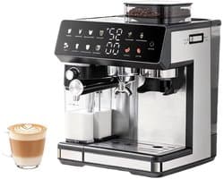 Chelsey- store - Koffiezetapparaat - Koffiemachines - Espressomachine Volautomaat Bonen- 20 maalstanden - 1350 W Volautomatisch- Dubbele boiler - Melkopschuimer - 2,7 liter Watertank - Touchscreen - Bonen -en Poederkoffie - Zwart