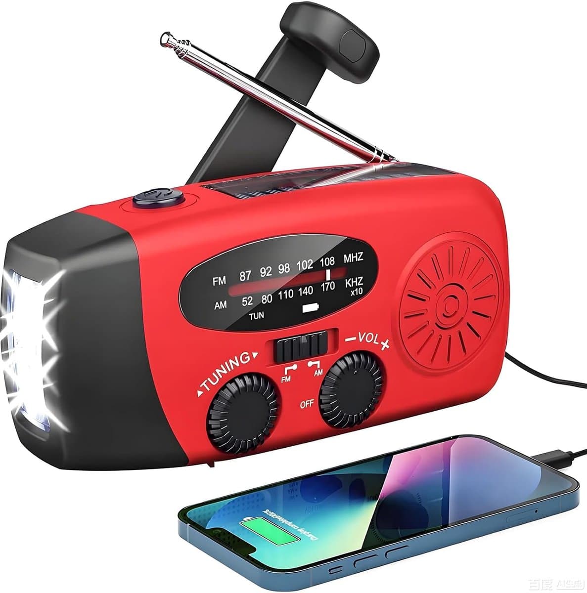 Noodradio Solar Opwindbaar & Batterij-DAB+/FM Draagbare Radio Oplaadbaar Met 2000mAh Powerbank Zonneenergie-rood — afbeelding 1