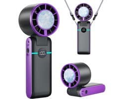 Draagbare handheld turboventilator met ijskoeler - 5000 mAh 13 uur batterijduur, oplaadbare persoonlijke ventilator met 5 snelheden, opvouwbaar, LED-display voor reizen, buiten, kantoor