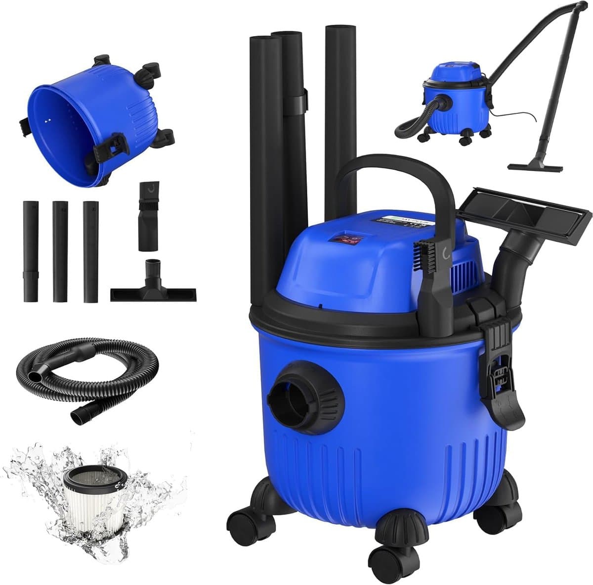 Multifunctionele Nat & Droog Stofzuiger 3-in-1 - Industriële Nat- en Droogstofzuiger Met Blaasfunctie, 360° Wielen en Lange Kabel - Krachtige Zuigkracht voor Binnen en Buiten Reiniging — afbeelding 1