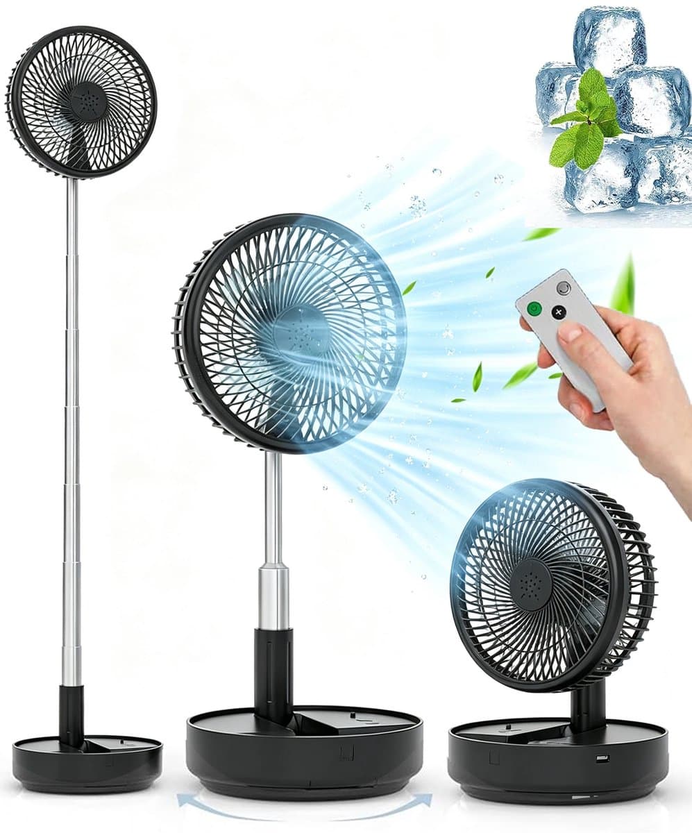 Tafel- en Staande Ventilator - Draagbare Oscillerende Ventilator - Opvouwbaar Design - Afstandsbediening - 4 Snelheden - Oplaadbare Accu - USB Ventilator - Zwart — afbeelding 1