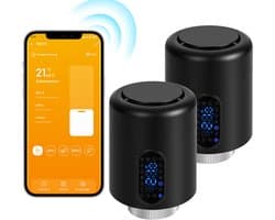 Slimme Thermostaatkraan voor Radiator – WiFi, App en 6 Modi – Zwart – 2-pack