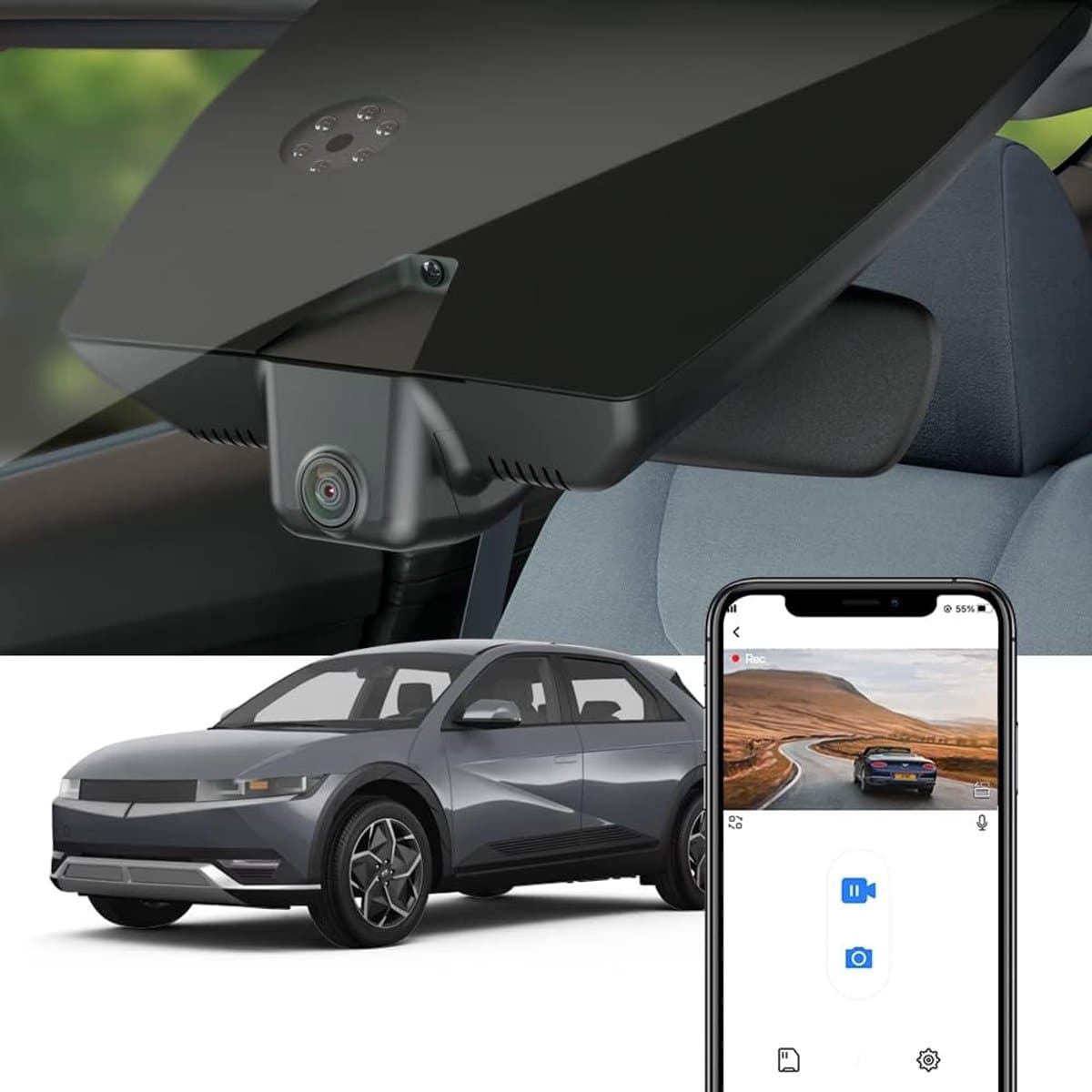 SnelShoppen - Dashcam 4K voor Hyundai IONIQ 5 2022 2023 2024 - Auto Dimming Mirror, UHD Video 2160P, WiFi, Nachtzicht, Loop Recording, G-Sensor, WDR, — afbeelding 1