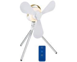 Lifetime Air Tafelventilator - Ventilator USB-C Oplaadbaar - Statief Ventilator met Nachtlampje en Afstandsbediening - Ventilator met Afstandsbediening en 3 Snelheden - Wit