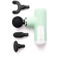 Mini massagepistool met 4 massagekoppen - draagbare diepweefselmassager, oplaadbaar via USB-C-interface - groen.