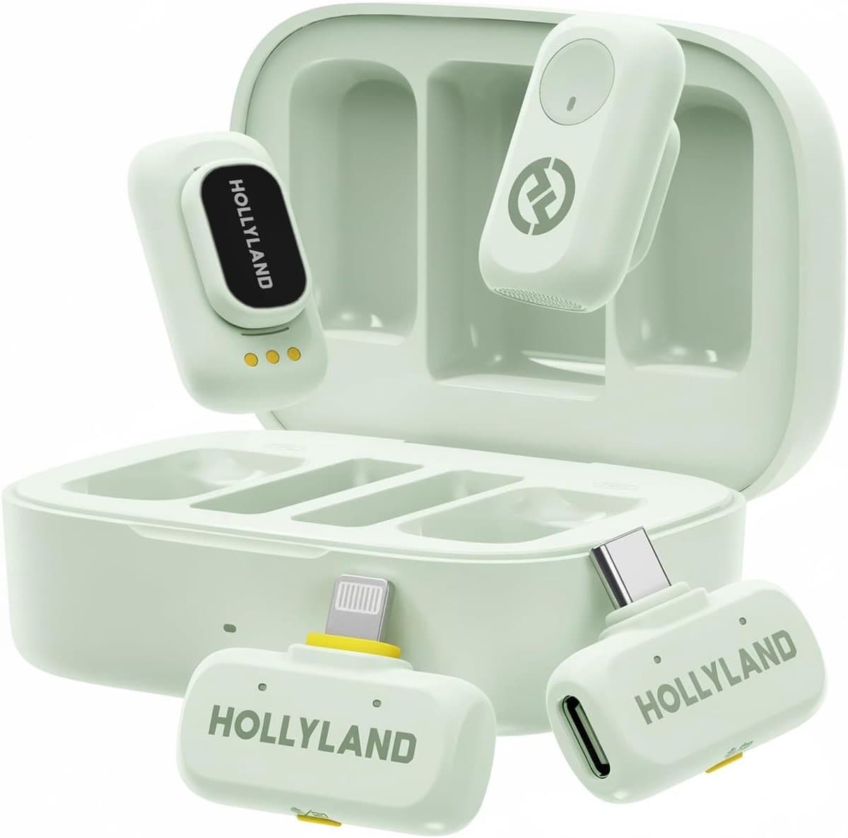 Hollyland-A1-Combo-Draadloze-Microfoon-Groen-48kHz-24bit-High-Fidelity-3-niveau-Intelligente-Ruisonderdrukking — afbeelding 1