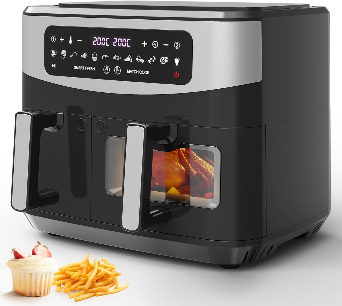 Dubbele heteluchtfriteuse met kijkvenster, 10L (4L x 6L), 2600W capaciteit dubbele Airfryer, 12-in-1-programma's, Air Fryer met touchscreen — afbeelding 1