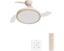 CREATE - Plafondventilator 40W stil met intrekbare bladen met licht - Ø108cm - Zand - Controller voor wandmontage + afstandsbediening - WIND CLEAR STUDIO