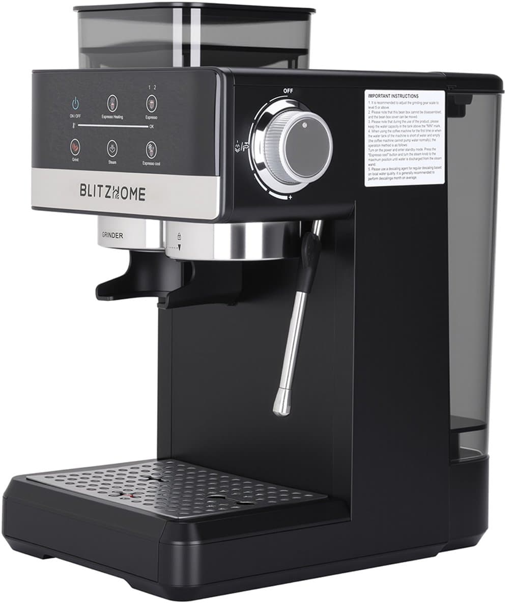 BlitzHome CM5520 Espressomachine met Ingebouwde Koffiemolen, 20 Bar, 1350W, Touchscreen, Voorverwarmingsindicator & 1,8L Watertank – Zwart | Volwaardige Espresso in — afbeelding 1