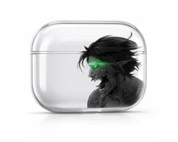 Attack on Titan inspired AirPods 4 Hoesje - Transparante Hardcase met Anime Titan Design en Groen Lichtgevend Oog - Beschermhoes voor Apple AirPods 4 - Cadeau voor Anime Fans en Gamers