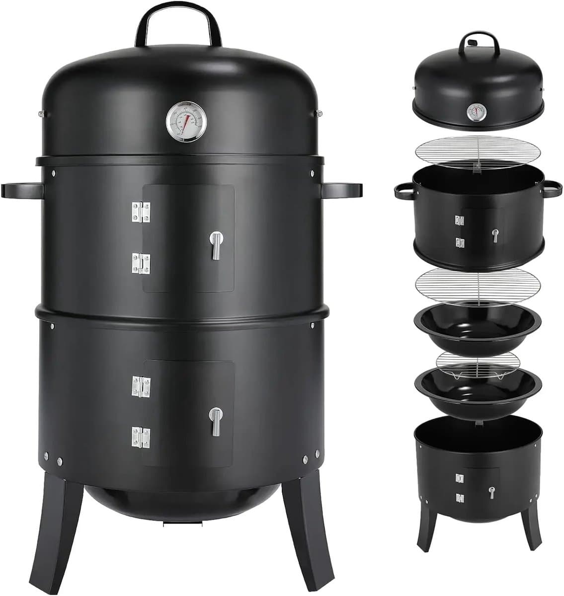Seth Select Houtskool BBQ, Grill BBQ, Smoker BBQ, BBQ Smoker Grill met Handgrepen, 3-in-1 houtskool BBQ, Zwart — afbeelding 1