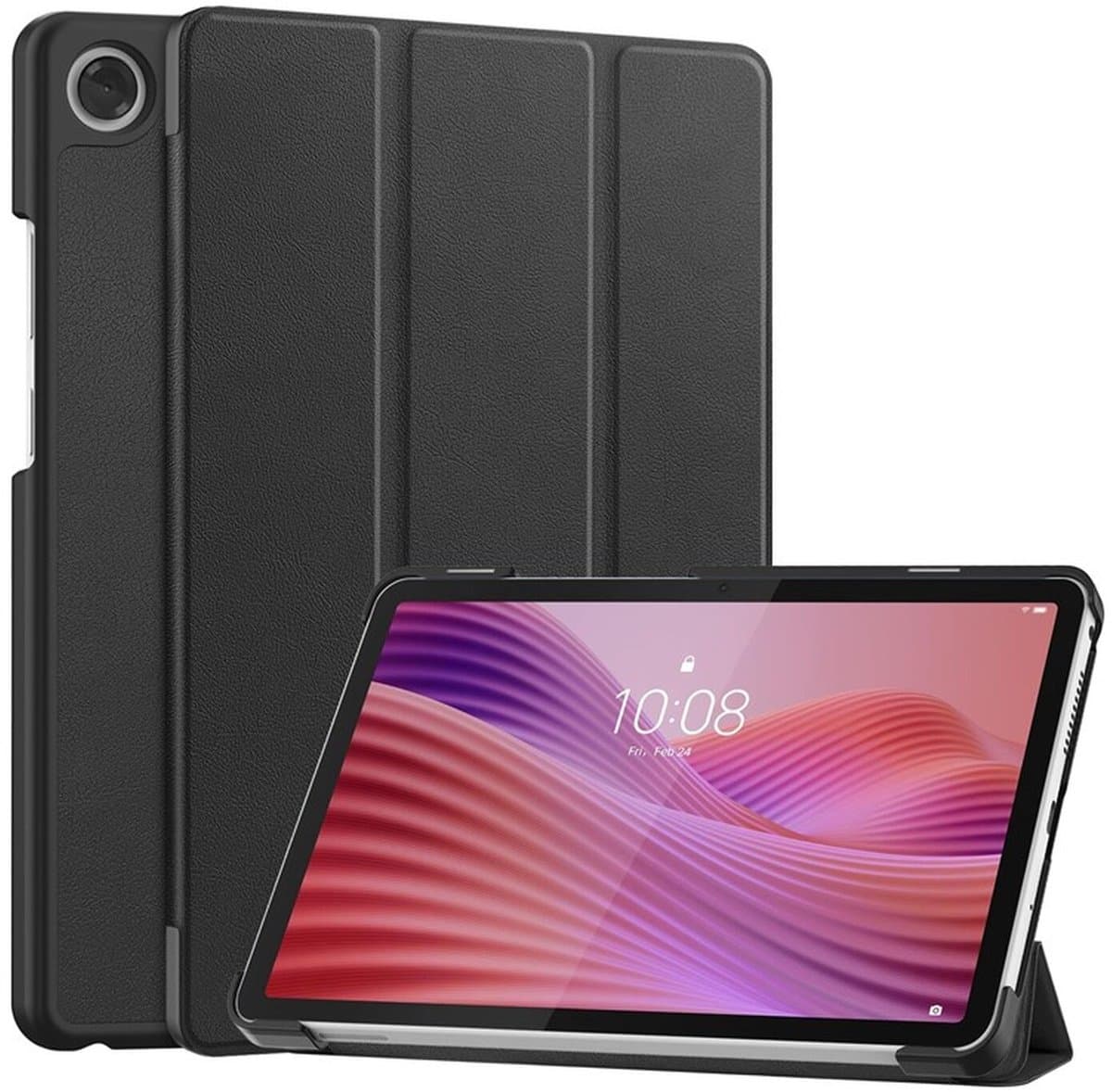 Tablet Hoes Geschikt voor Lenovo Tab One | Book Case met Standaard | Kunstlederen Beschermhoes | Tri-fold | Zwart — afbeelding 1