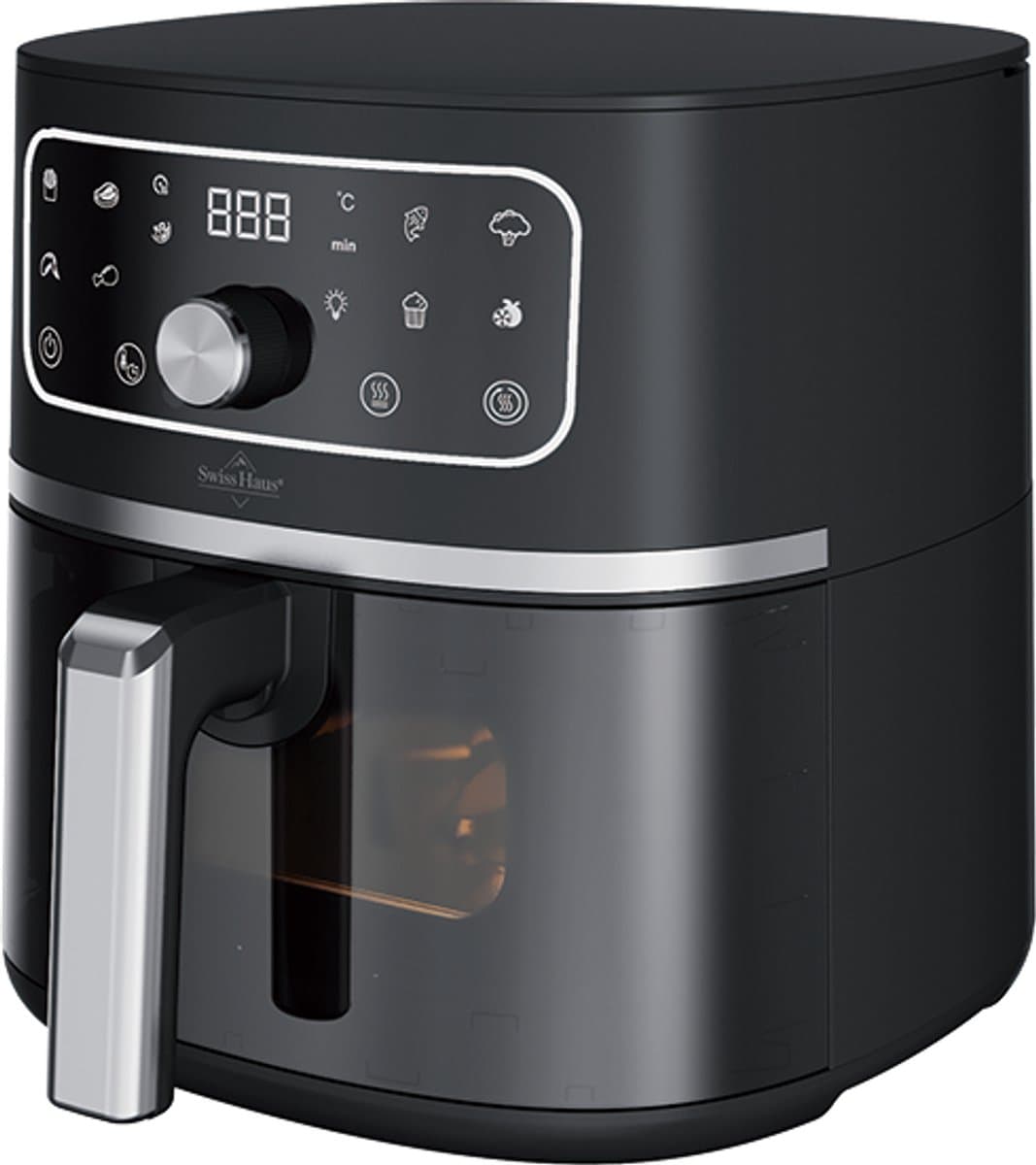 Swiss Haus® AF2305 Airfryer 4.7L met Kijkvenster – 1500W Heteluchtfriteuse – 8 Programma’s – PFAS Vrij Keramisch – Digitaal Display – Timer & Shake Reminder – Zwart — afbeelding 1