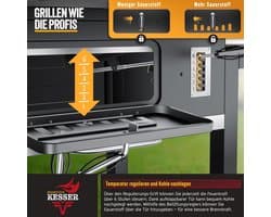 Houtskoolbarbecue XXL Grillwagen met Deksel en Thermometer 153x73x137 cm – Rookoven BBQ met Warmhoudrek, Opbergplanken, Wielen en Grillaccessoires voor Tuin & Buiten Koken – HomebyNicole