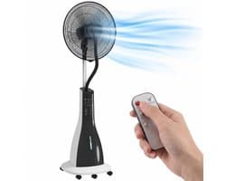 TEKROA® 2-in-1 Ventilator met Nevel - Mistventilator 3L Waterreservoir - 3 Snelheden & 3 Modi - 75° Roterend - Zwart/Wit