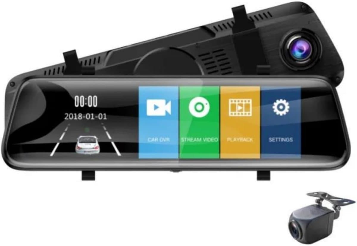 10-inch Touchscreen Spiegel Dashcam – Dubbel Voor- en Achterobjectief – Full HD Videorecorder met Live Stream – Nachtzicht en Parkeermodus — afbeelding 1