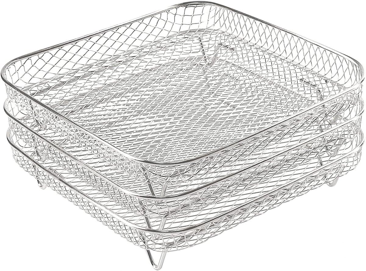 Airfryer Rek - 3-Pack- Stapelbare Roestvrijstalen Airfryer Mandjes – 3-Laags Koelrek voor Oven – Rechthoekige Airfryer Accessoires - 20*20*4cm — afbeelding 1