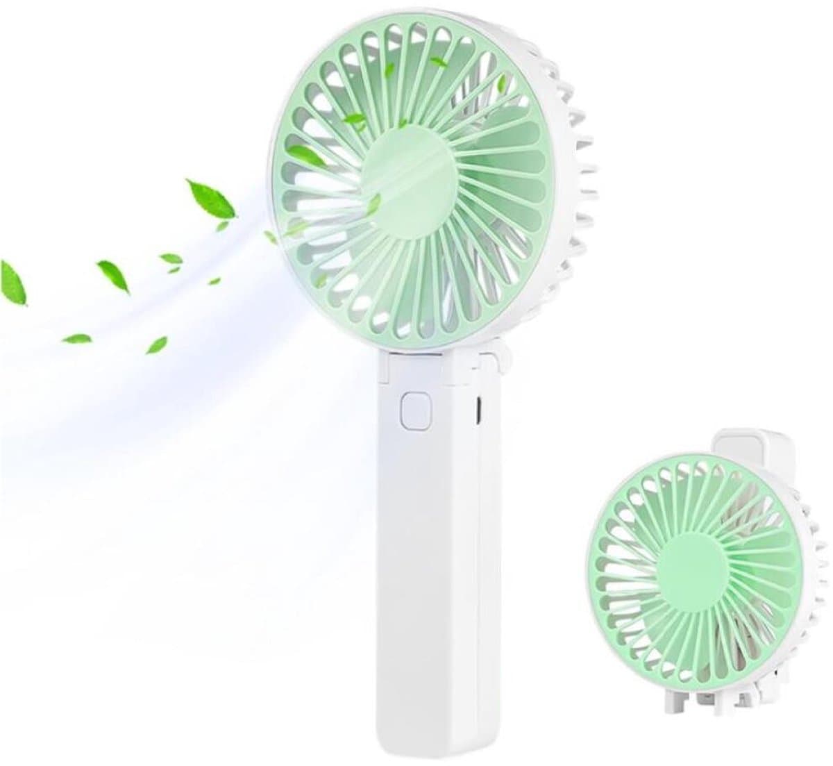 Handventilator - Draagbare Ventilator - Mini Ventilator - USB Oplaadbaar - 3 Standen - Draadloze Tafelventilator - Voor Thuis, Kantoor, Buiten En Reizen - Wit / Groen — afbeelding 1