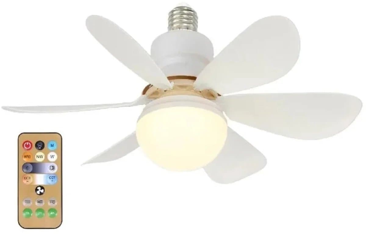 Pelor Plafondventilator met Verlichting E27 - LED Ventilatorlamp met Afstandsbediening - 3 Snelheden - 42 Inch - Wit — afbeelding 1