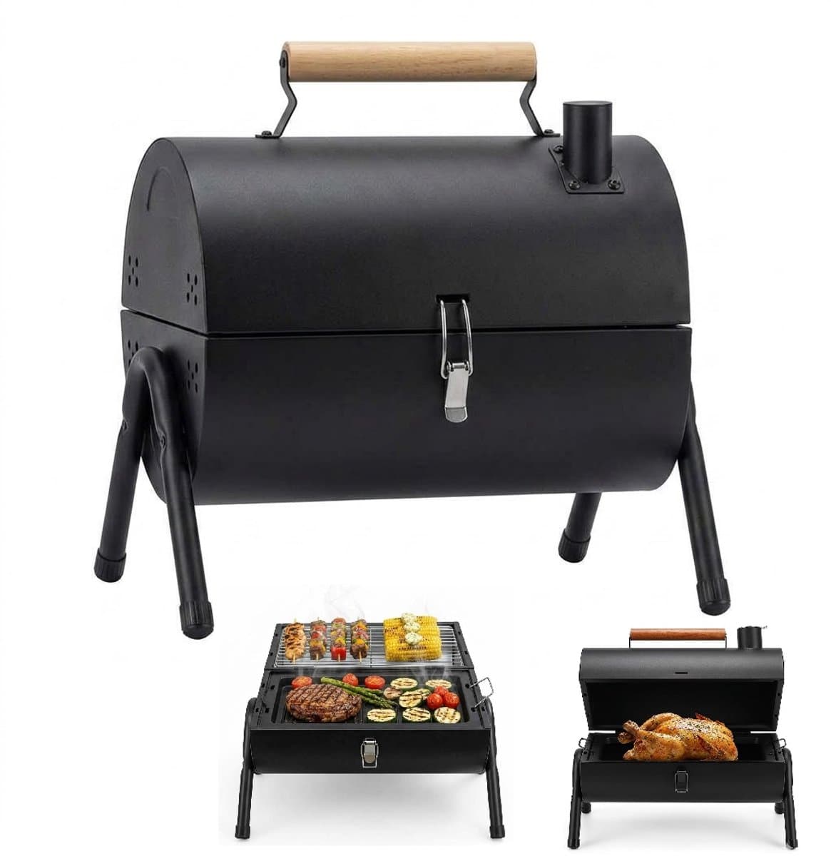 Draagbare Houtskool BBQ – Opvouwbare Barbecue met Deksel – 2-in-1 Grill & Bakplaat – Camping BBQ, Balkon BBQ, Tafel BBQ – Compacte BBQ Grill voor Tuin & Outdoor — afbeelding 1