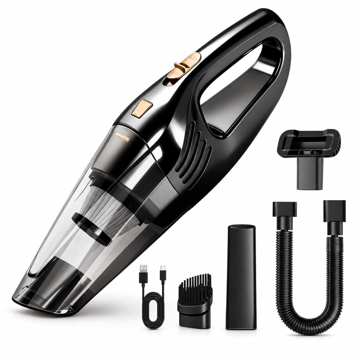 KARZO Draadloze Handstofzuiger – Oplaadbare Auto Stofzuiger – 4 kPa Zuigkracht – 0,3L Stofopvang – USB Oplaadbaar – Met Accessoireset – Zwart — afbeelding 1