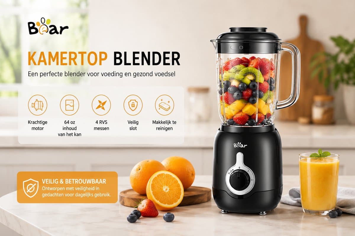 Bear tafelblender LLJ-B12K1 1,2 L 500 W 2 snelheden + pulsfunctie 4 roestvrijstalen messen — afbeelding 1