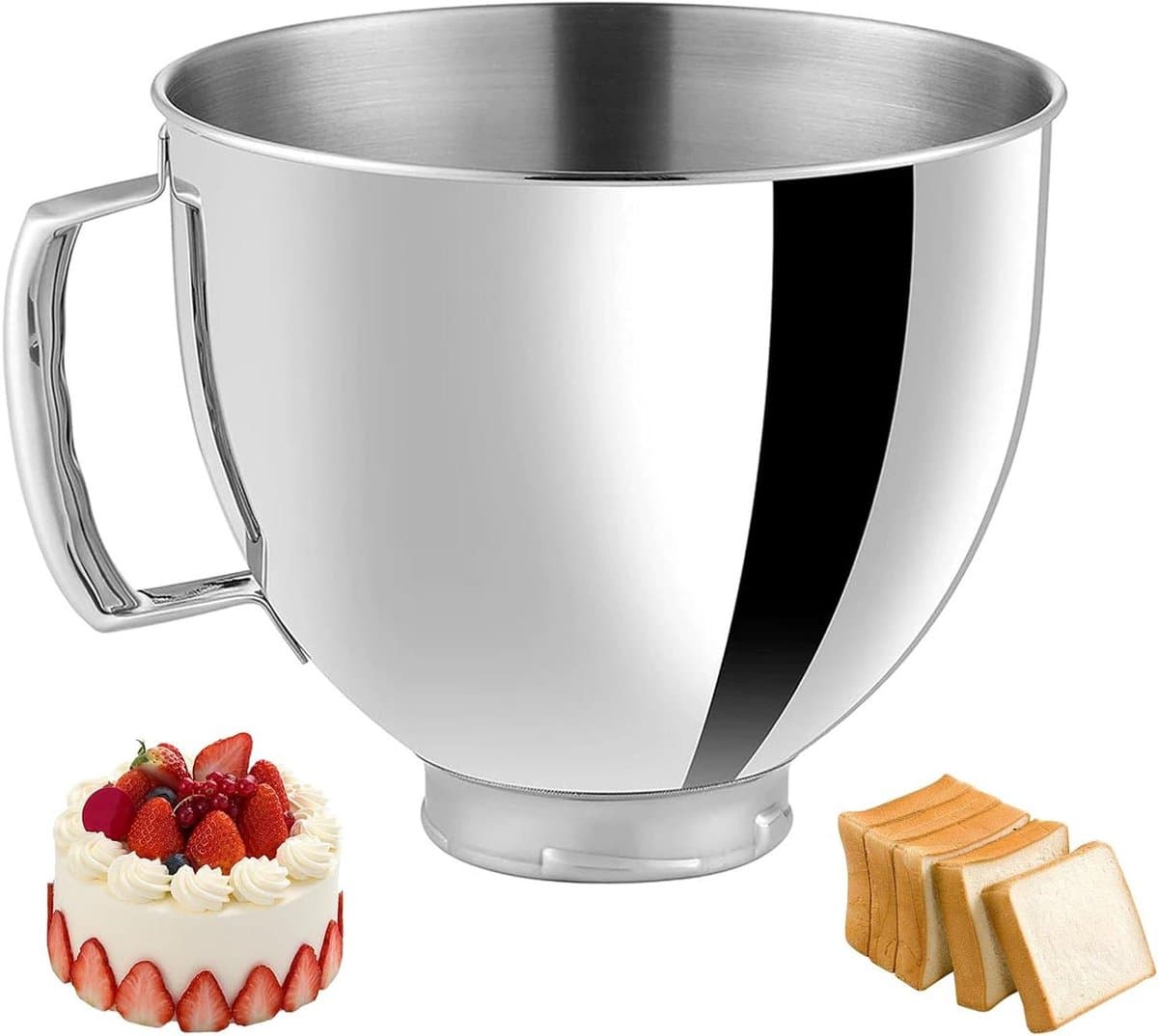 Roestvrijstalen Kom - Keukenmachine Kom - Bakken en Mixen - Met Handvat - 5 Liter - Zilver — afbeelding 1