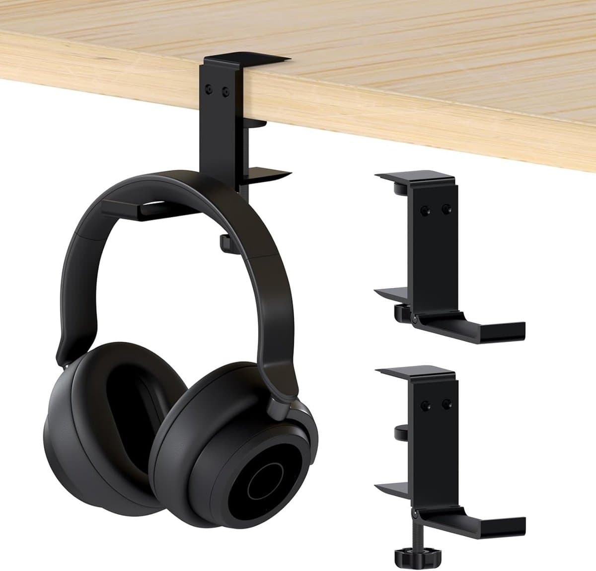 Verstelbare Hoofdtelefoonhouder voor Onder Bureau – Headset Stand en Hanger – Universele Hoofdtelefoonhaak van Zwart Aluminium voor Organisatie en Ruimtebesparing — afbeelding 1