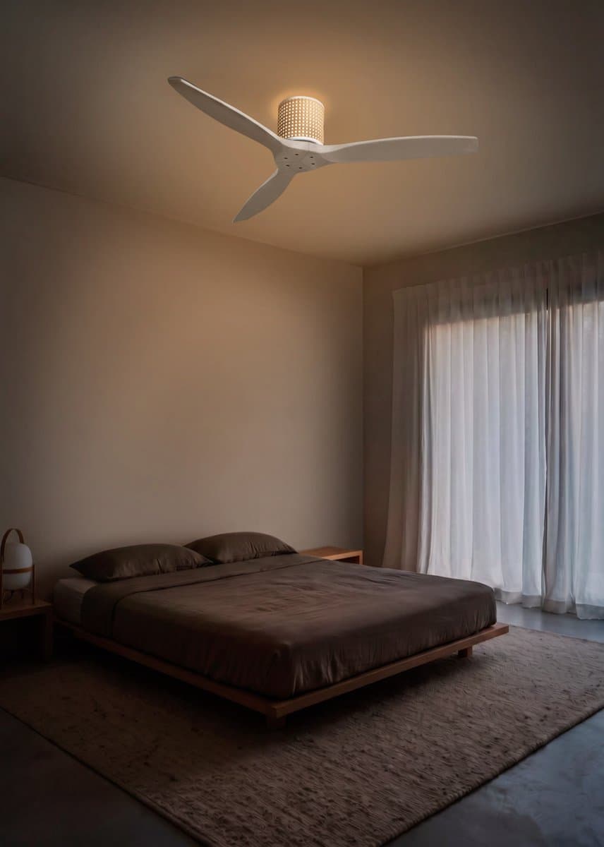 CREATE - Plafondventilator stil 40W (Ø132cm) - Sfeerlicht LED - Afstandsbediening - 6 snelheden - Programmeerbaar - WIND CALM CUSTOM RATTAN — afbeelding 1
