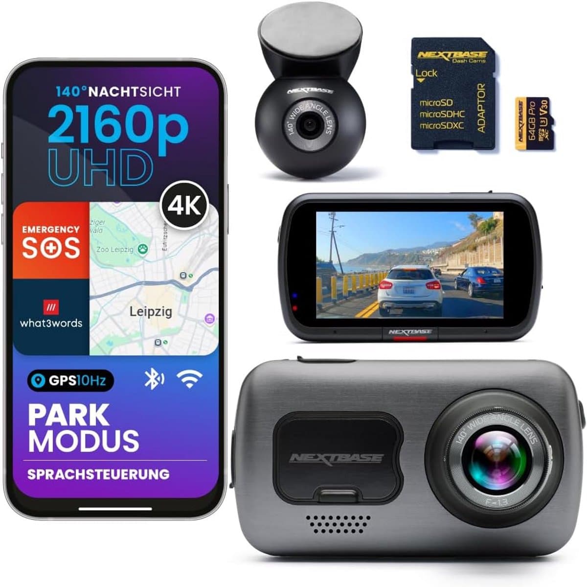 Dashcam Set - Auto Camera - Bewijs Bescherming - 4K UHD Stabilisatie - 64GB SD Kaart - Zwart — afbeelding 1
