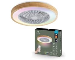 Varin® Plafondventilator met verlichting - Licht hout - Tuya Wifi - LED RGBW - Ø 50cm - Super stil - Afstandsbediening smart lamp - Plafondlamp slaapkamer - Plafonniere woonkamer - Plafondlampen - Plafond lamp - Verlichting kinderkamer - Ventilator